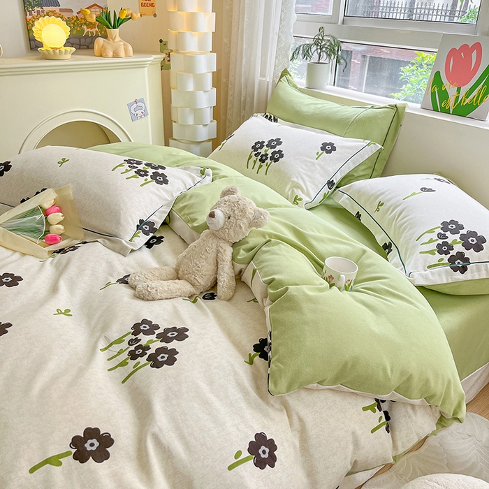 91家纺网 家纺一手货源 找家纺 宜家坊 2024新款ins小清新磨毛印花四件套 墨玉