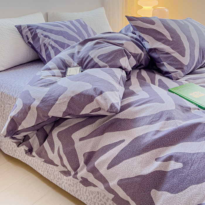 91家纺网 家纺一手货源 找家纺 感遇家纺 2024春夏新品全棉卡通印花四件套-第一批 豹纹紫