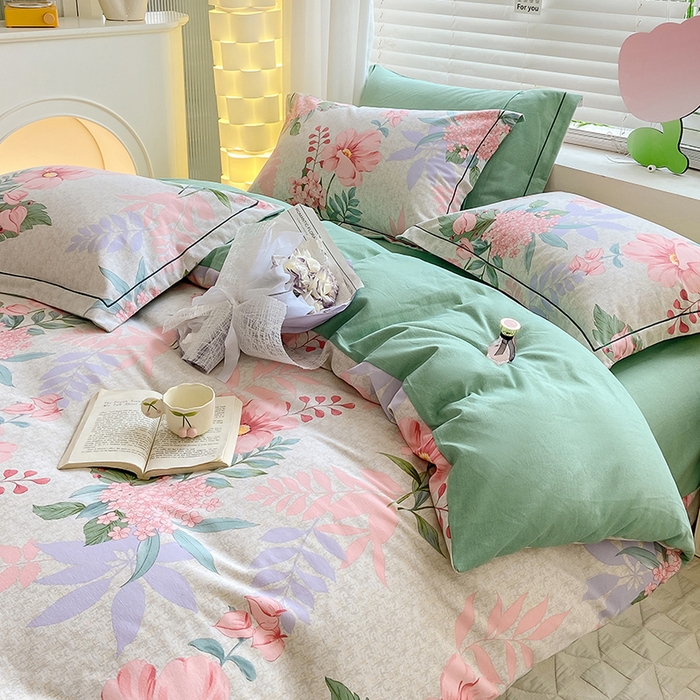 91家纺网 家纺一手货源 找家纺 宜家坊 2024新款ins小清新磨毛印花四件套 蔚然花