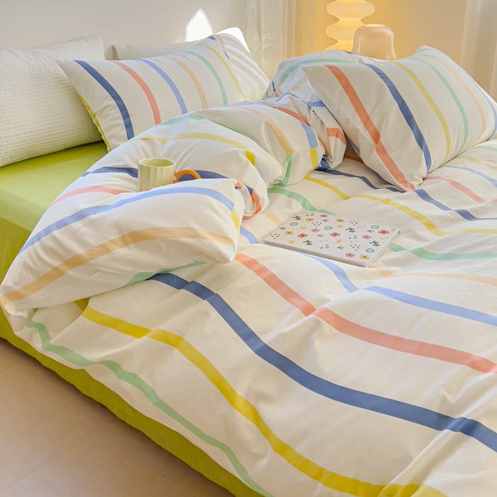 91家纺网 家纺一手货源 找家纺 感遇家纺 2024春夏新品全棉卡通印花四件套-第一批 快乐条纹