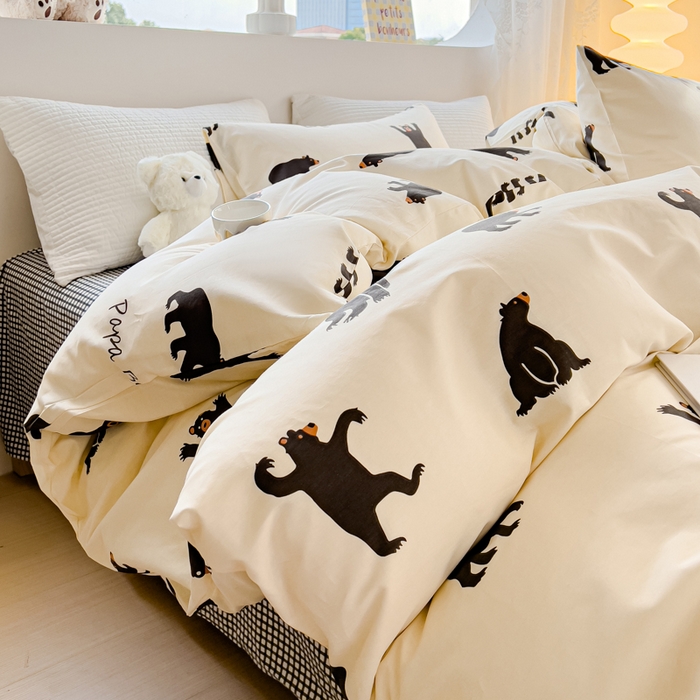 91家纺网 家纺一手货源 找家纺 感遇家纺 2024春夏新品全棉卡通印花四件套-第一批 跳舞小熊