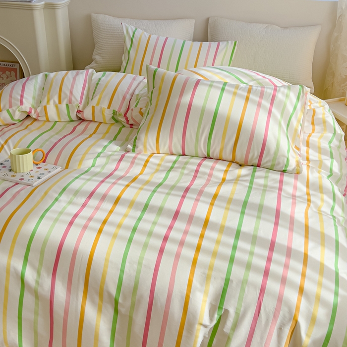 91家纺网 家纺一手货源 找家纺 感遇家纺 2024春夏新品全棉卡通印花四件套-第一批 彩虹条纹