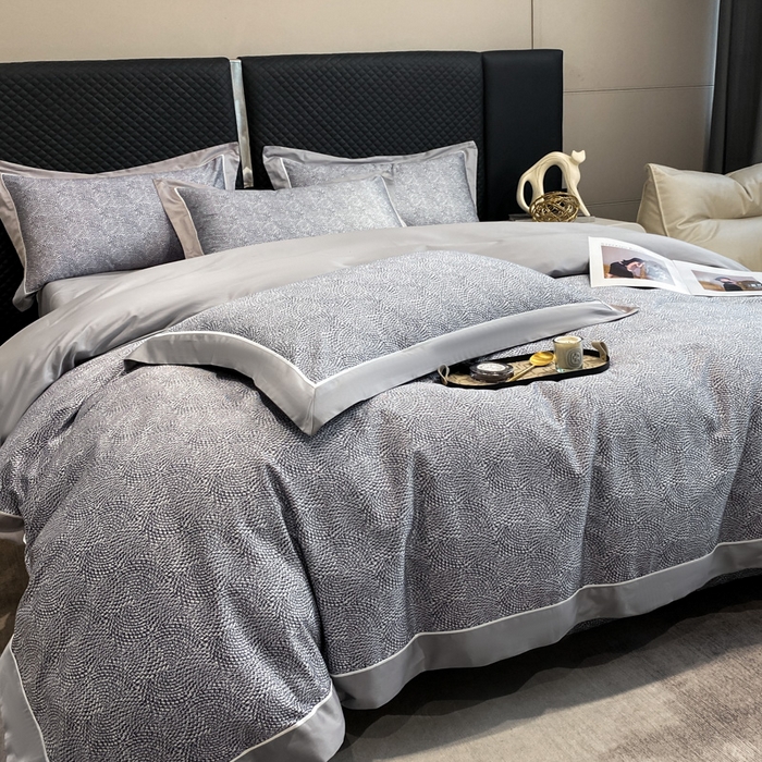 91家纺网 家纺一手货源 找家纺 魅都 100s长绒棉数码印花大拼角轻奢四件套 灰