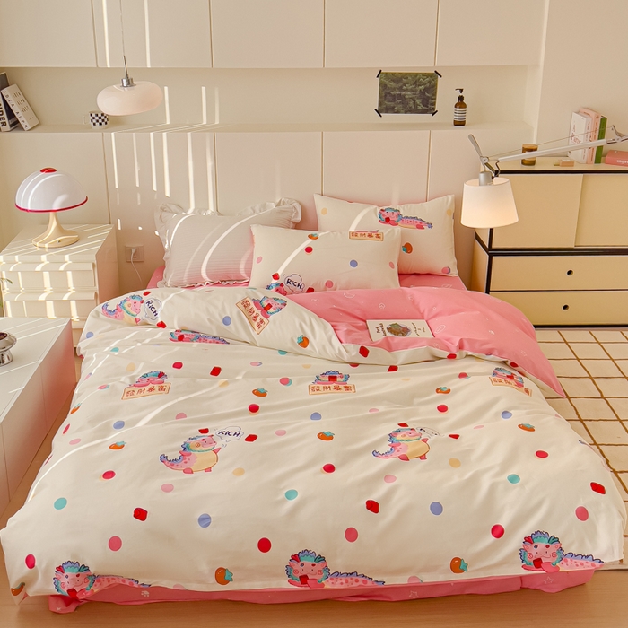 91家纺网 家纺一手货源 找家纺 感遇家纺 2024春夏新品全棉卡通印花四件套-第二批 发财龙