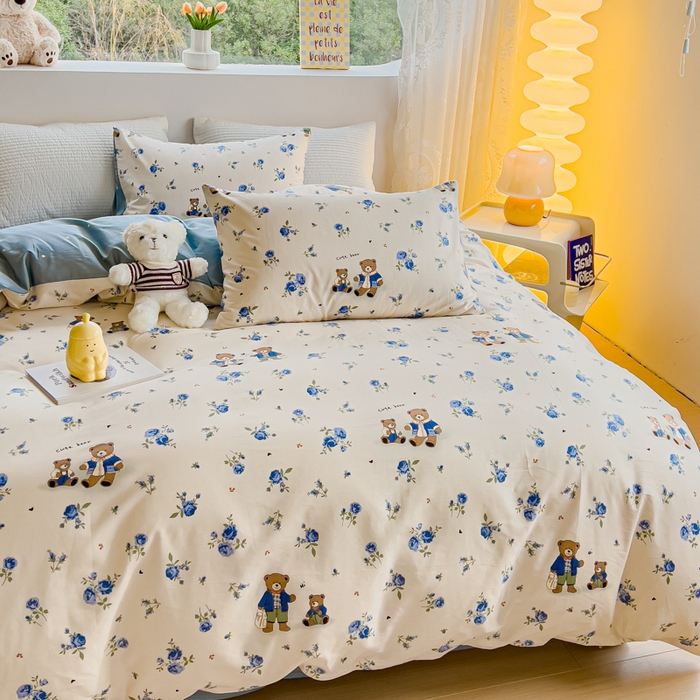 91家纺网 家纺一手货源 找家纺 感遇家纺 2024春夏新品全棉卡通印花四件套-第一批 伙伴熊