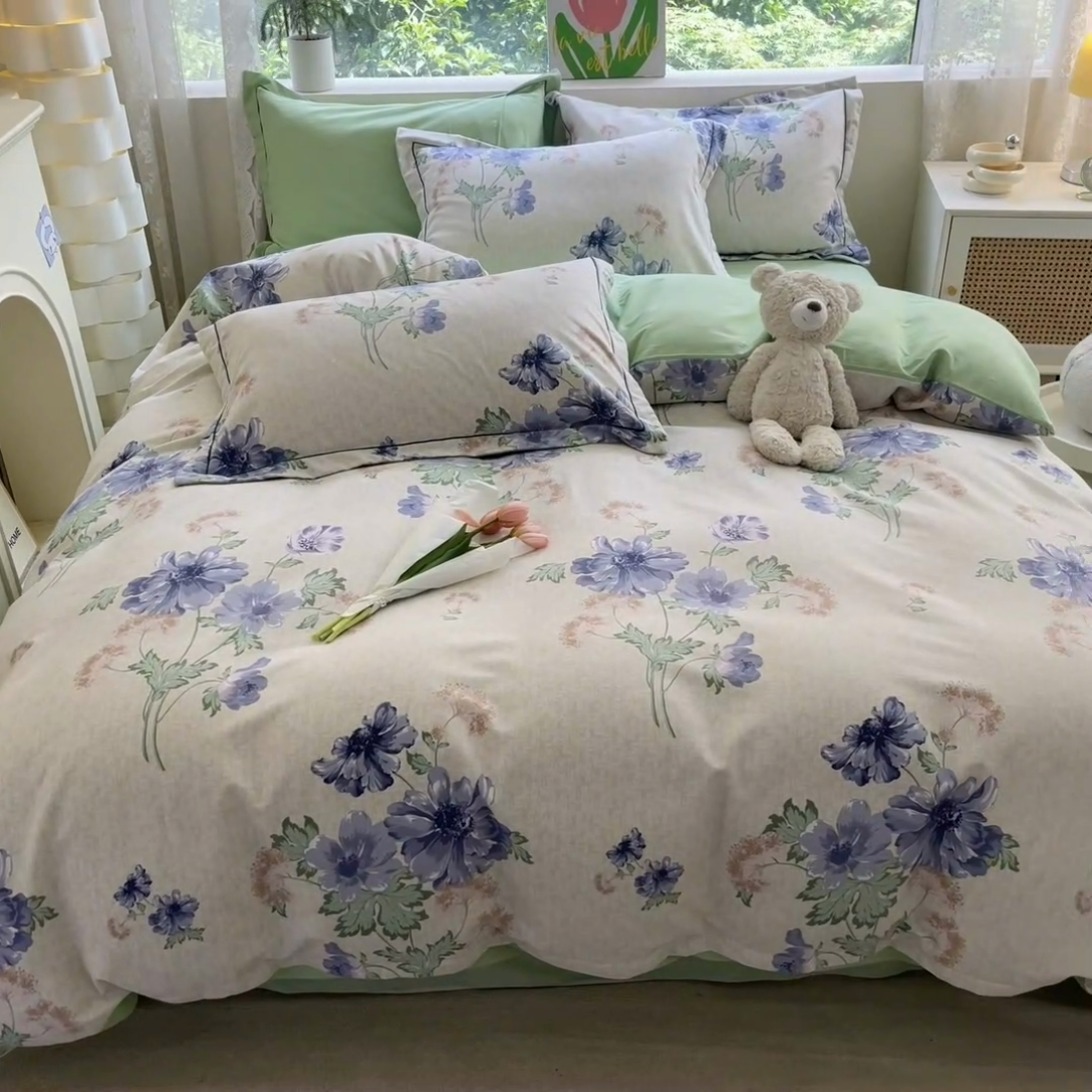 91家纺网 家纺一手货源 找家纺 宜家坊 2024新款ins小清新磨毛印花四件套 昼梦长