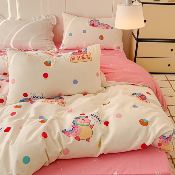 91家纺网 家纺一手货源 找家纺 感遇家纺 2024春夏新品全棉卡通印花四件套-第二批 发财龙