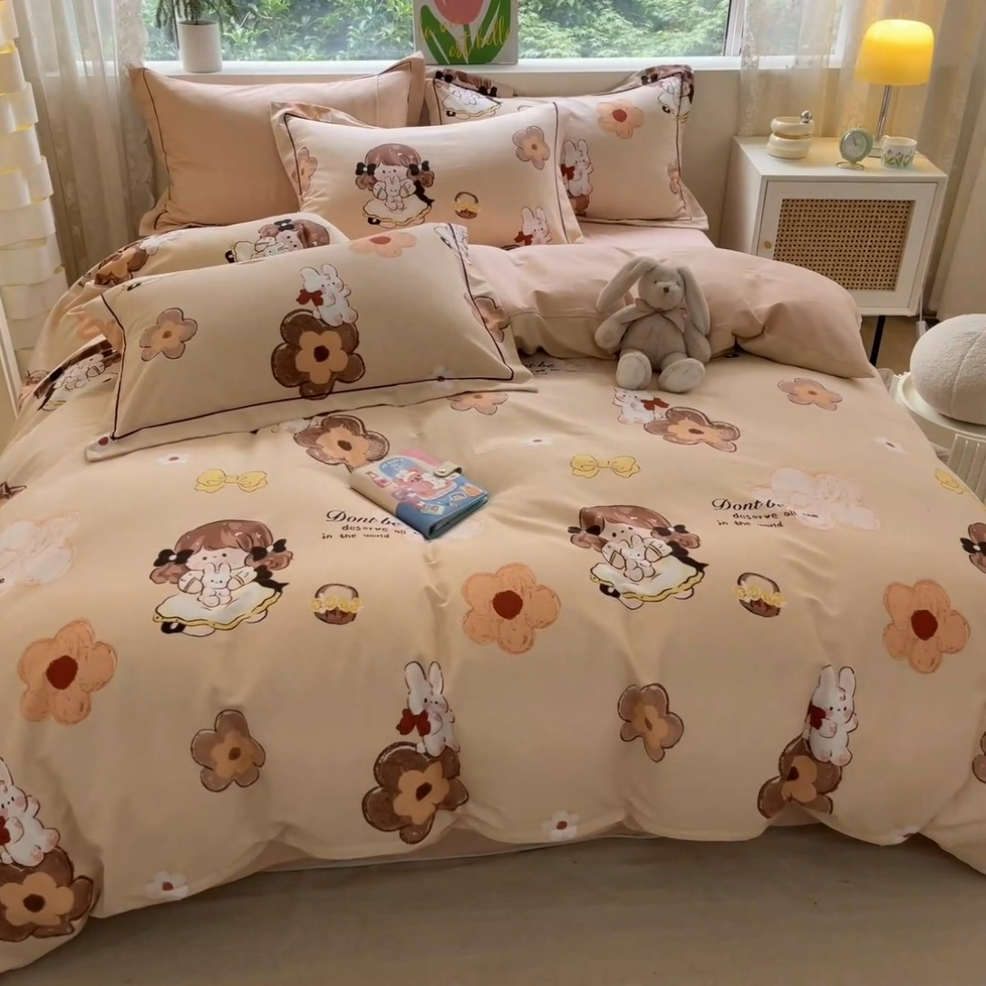 91家纺网 家纺一手货源 找家纺 宜家坊 2024新款ins小清新磨毛印花四件套 花童