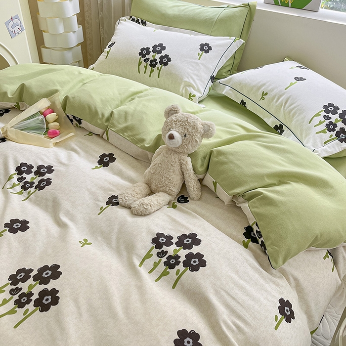 91家纺网 家纺一手货源 找家纺 宜家坊 2024新款ins小清新磨毛印花四件套 墨玉