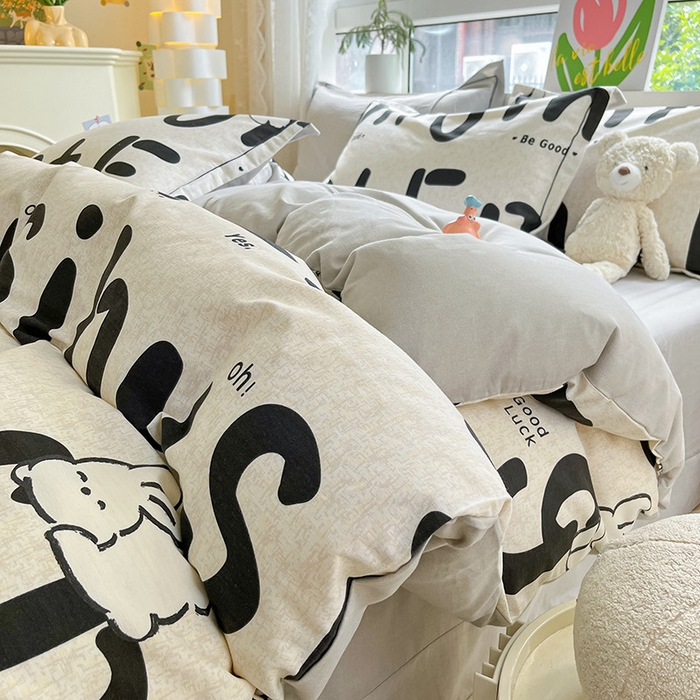 91家纺网 家纺一手货源 找家纺 宜家坊 2024新款ins小清新磨毛印花四件套 趣味字母