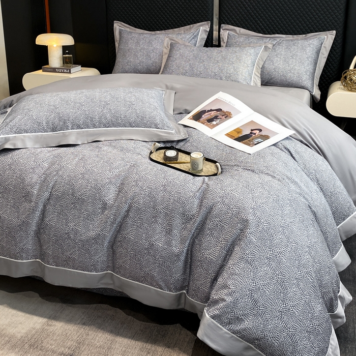 91家纺网 家纺一手货源 找家纺 魅都 100s长绒棉数码印花大拼角轻奢四件套 灰