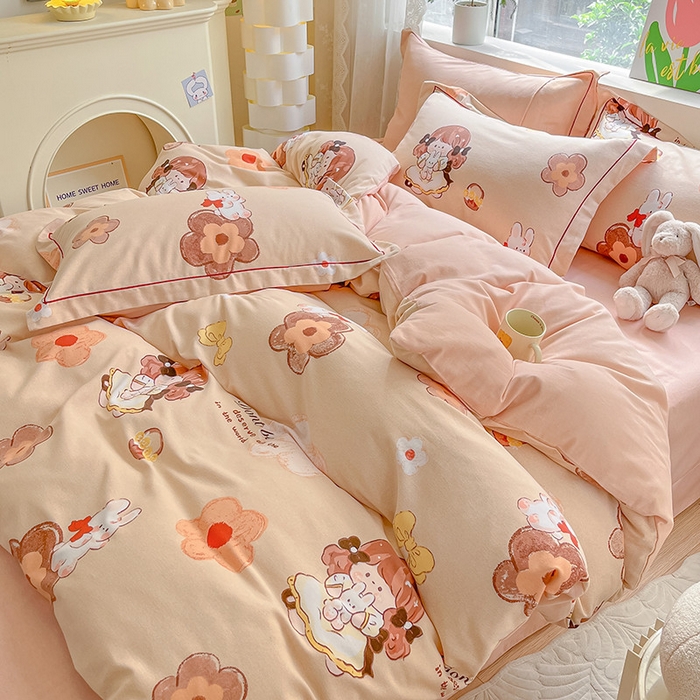 91家纺网 家纺一手货源 找家纺 宜家坊 2024新款ins小清新磨毛印花四件套 花童