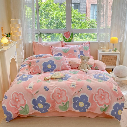 91家纺网 家纺一手货源 找家纺 （总）宜家坊 2024新款ins小清新磨毛印花四件套