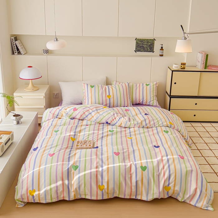 91家纺网 家纺一手货源 找家纺 感遇家纺 2024春夏新品全棉卡通印花四件套-第二批 彩色爱心