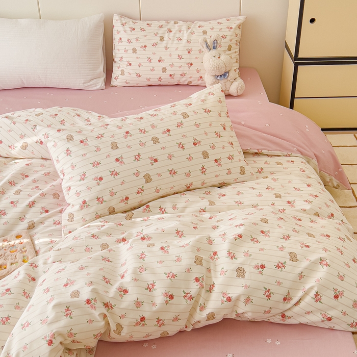 91家纺网 家纺一手货源 找家纺 感遇家纺 2024春夏新品全棉卡通印花四件套-第二批 花花兔