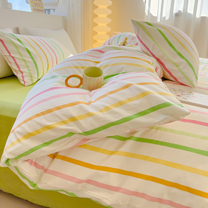 91家纺网 家纺一手货源 找家纺 感遇家纺 2024春夏新品全棉卡通印花四件套-第一批 彩虹条纹