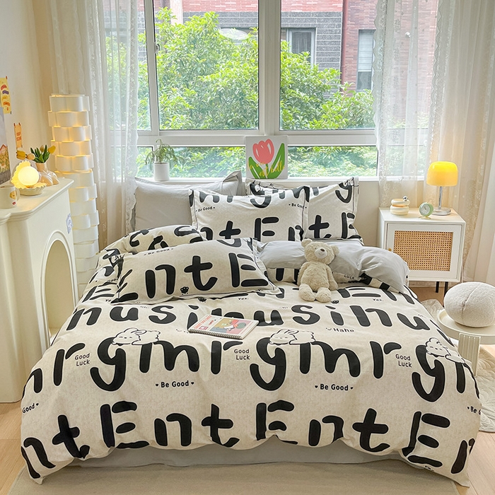 91家纺网 家纺一手货源 找家纺 宜家坊 2024新款ins小清新磨毛印花四件套 趣味字母