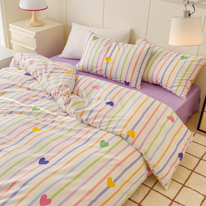 91家纺网 家纺一手货源 找家纺 感遇家纺 2024春夏新品全棉卡通印花四件套-第二批 彩色爱心