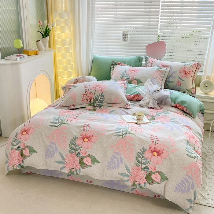 91家纺网 家纺一手货源 找家纺 宜家坊 2024新款ins小清新磨毛印花四件套 蔚然花