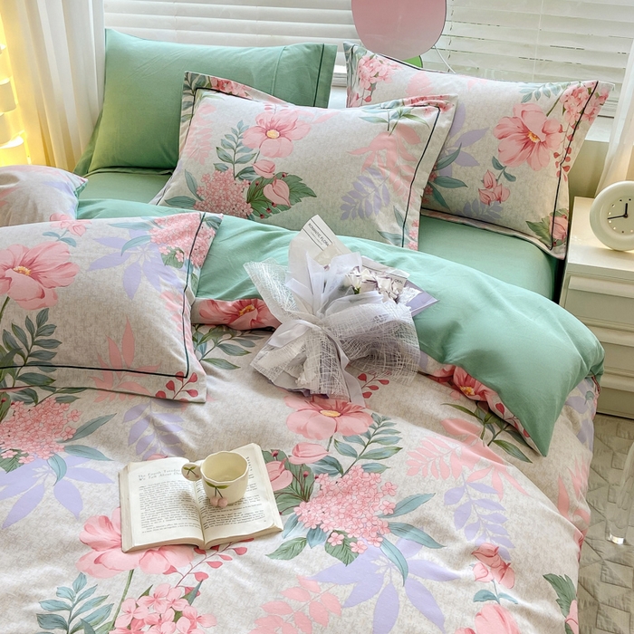 91家纺网 家纺一手货源 找家纺 宜家坊 2024新款ins小清新磨毛印花四件套 蔚然花