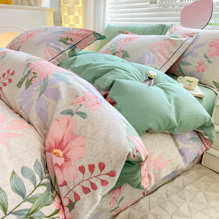 91家纺网 家纺一手货源 找家纺 宜家坊 2024新款ins小清新磨毛印花四件套 蔚然花