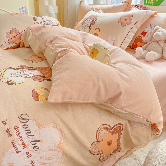 91家纺网 家纺一手货源 找家纺 宜家坊 2024新款ins小清新磨毛印花四件套 花童