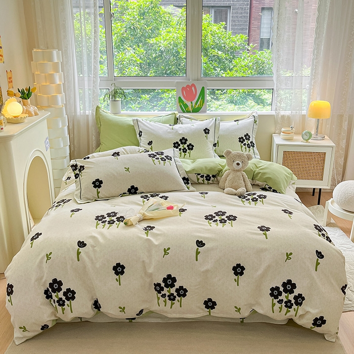 91家纺网 家纺一手货源 找家纺 宜家坊 2024新款ins小清新磨毛印花四件套 墨玉