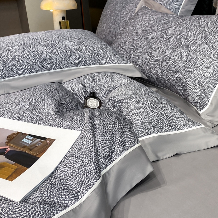 91家纺网 家纺一手货源 找家纺 魅都 100s长绒棉数码印花大拼角轻奢四件套 灰
