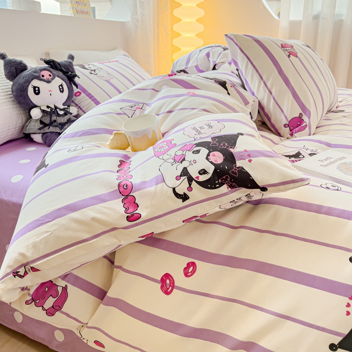 91家纺网 家纺一手货源 找家纺 感遇家纺 2024春夏新品全棉卡通印花四件套-第一批 魅紫库洛米