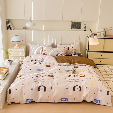 感遇家纺 2024春夏新品全棉卡通印花四件套-第二批 卷毛小狗