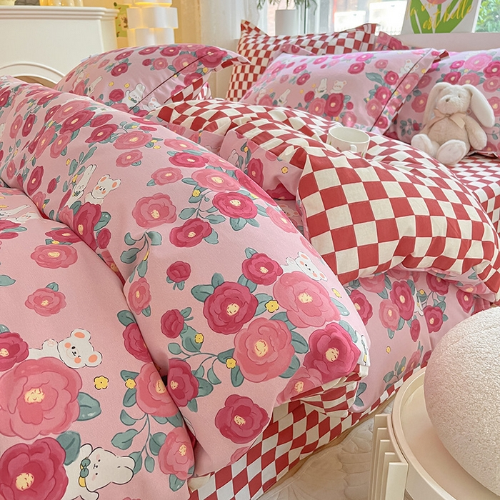 91家纺网 家纺一手货源 找家纺 宜家坊 2024新款ins小清新磨毛印花四件套 花期