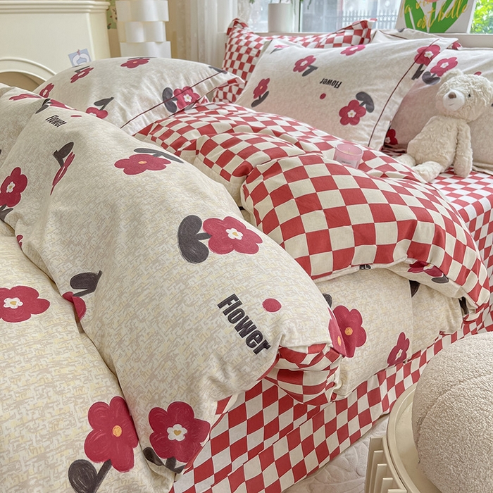 91家纺网 家纺一手货源 找家纺 宜家坊 2024新款ins小清新磨毛印花四件套 梦里花