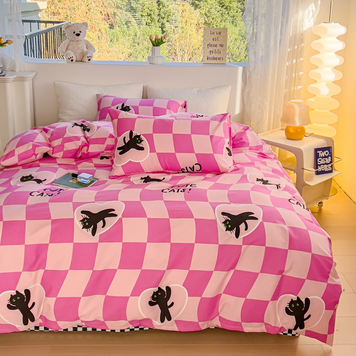 91家纺网 家纺一手货源 找家纺 感遇家纺 2024春夏新品全棉卡通印花四件套-第一批 喵星人