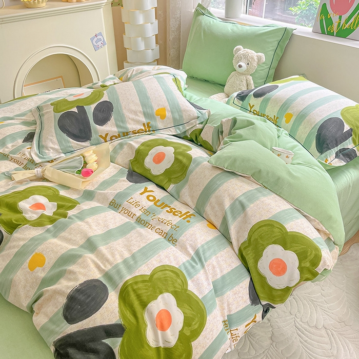 91家纺网 家纺一手货源 找家纺 宜家坊 2024新款ins小清新磨毛印花四件套 无忧