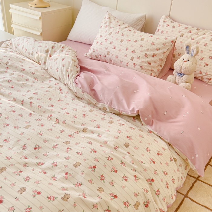 91家纺网 家纺一手货源 找家纺 感遇家纺 2024春夏新品全棉卡通印花四件套-第二批 花花兔