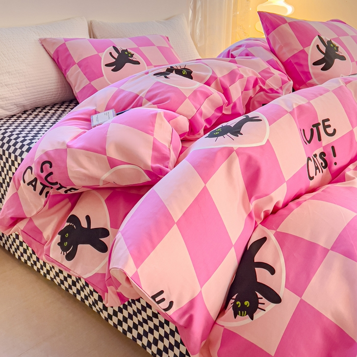 91家纺网 家纺一手货源 找家纺 感遇家纺 2024春夏新品全棉卡通印花四件套-第一批 喵星人