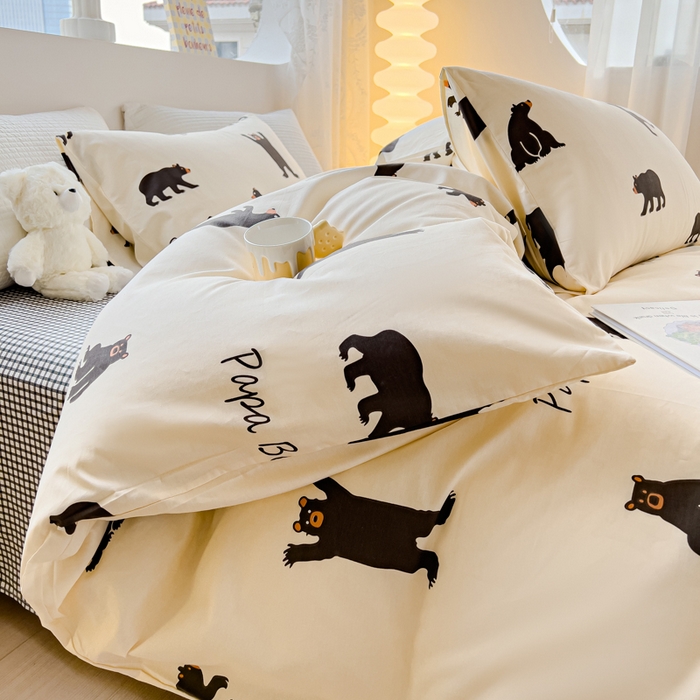 91家纺网 家纺一手货源 找家纺 感遇家纺 2024春夏新品全棉卡通印花四件套-第一批 跳舞小熊