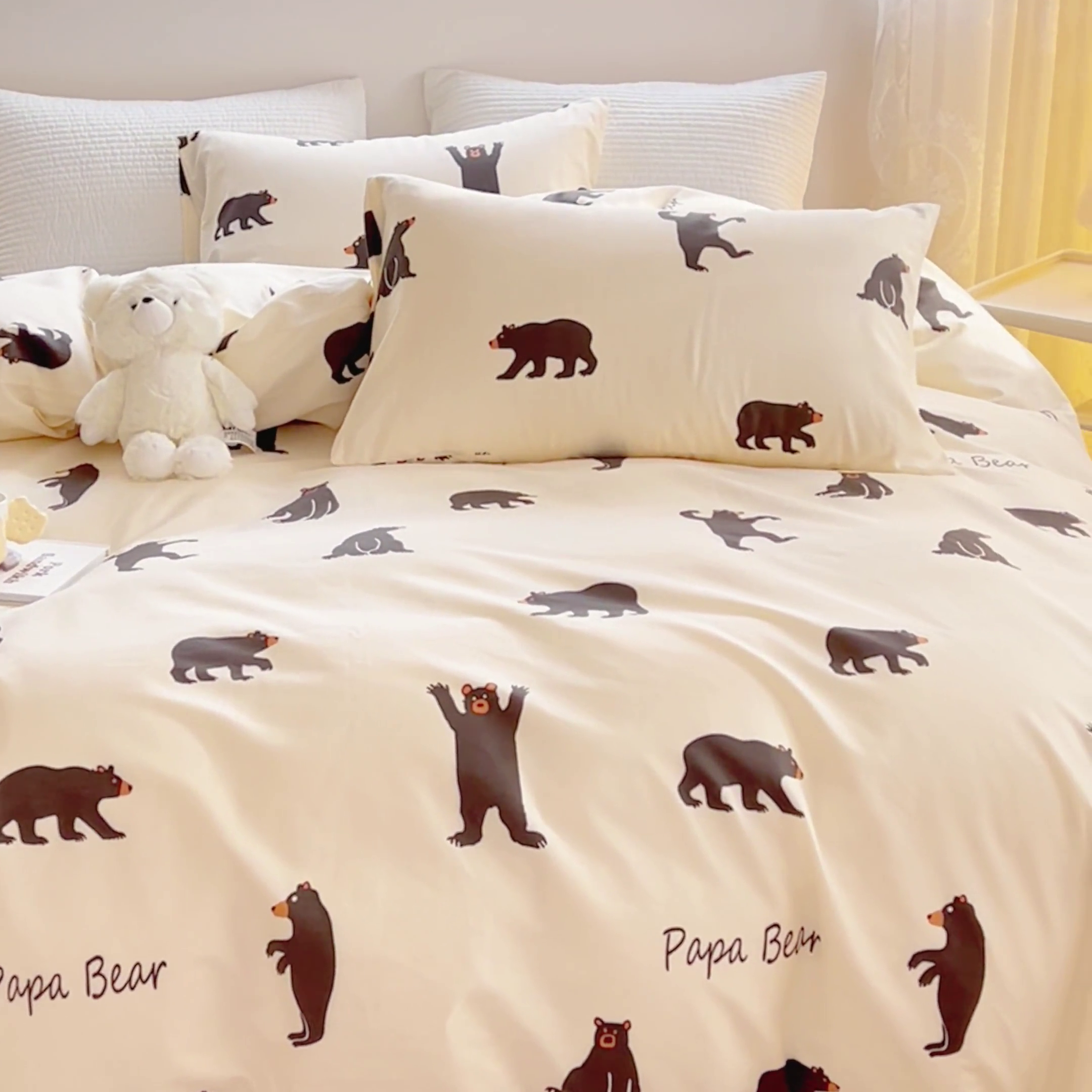 91家纺网 家纺一手货源 找家纺 感遇家纺 2024春夏新品全棉卡通印花四件套-第一批 跳舞小熊