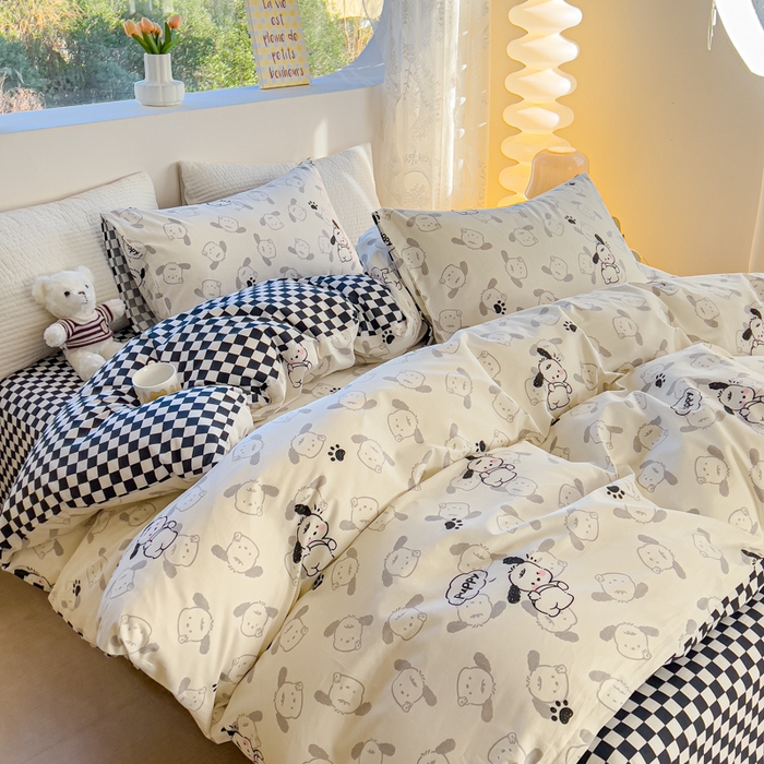 91家纺网 家纺一手货源 找家纺 感遇家纺 2024春夏新品全棉卡通印花四件套-第一批 回眸狗狗