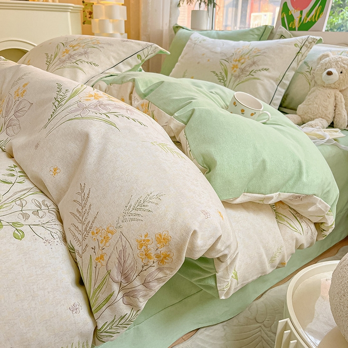 91家纺网 家纺一手货源 找家纺 宜家坊 2024新款ins小清新磨毛印花四件套 萤草( 有小三件套 )