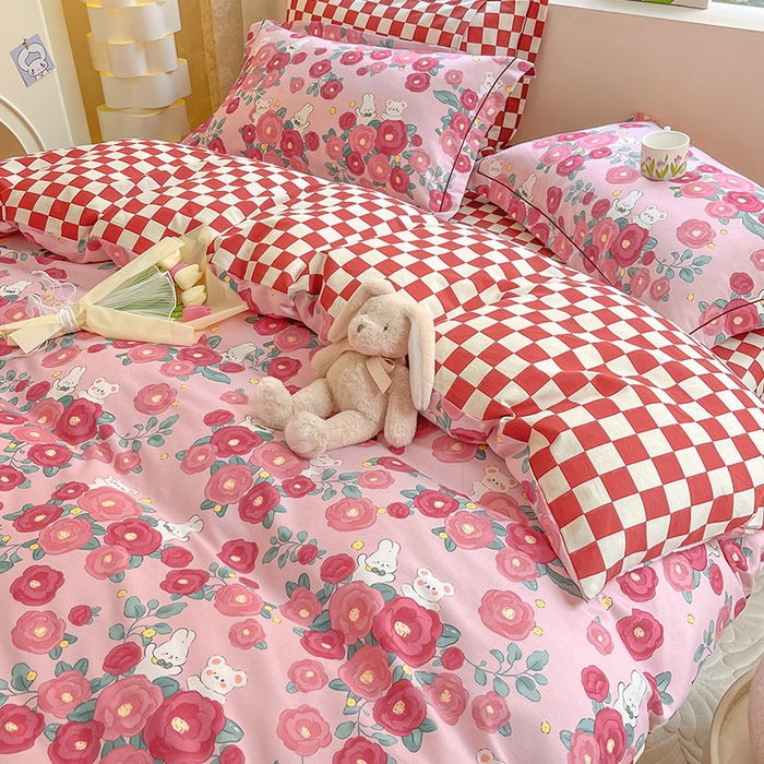 91家纺网 家纺一手货源 找家纺 宜家坊 2024新款ins小清新磨毛印花四件套 花期