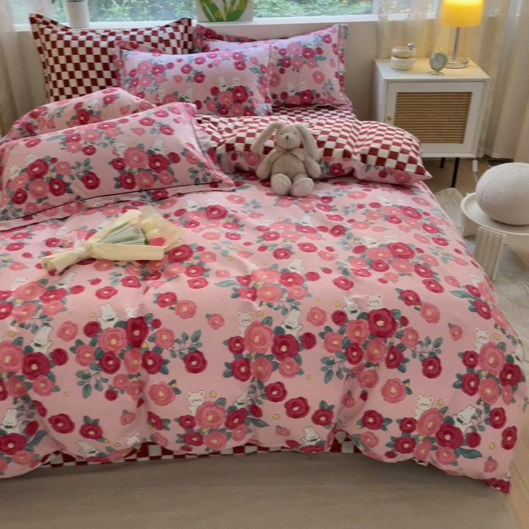 91家纺网 家纺一手货源 找家纺 宜家坊 2024新款ins小清新磨毛印花四件套 花期