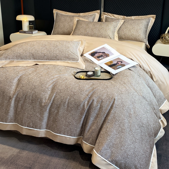 91家纺网 家纺一手货源 找家纺 魅都 100s长绒棉数码印花大拼角轻奢四件套 金