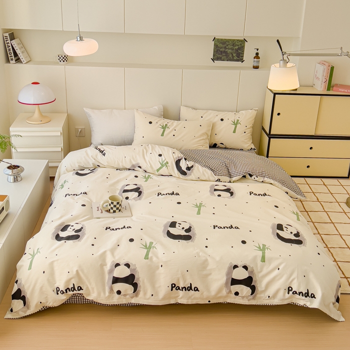 91家纺网 家纺一手货源 找家纺 感遇家纺 2024春夏新品全棉卡通印花四件套-第二批 熊猫墩墩