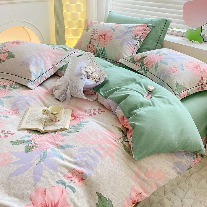 91家纺网 家纺一手货源 找家纺 宜家坊 2024新款ins小清新磨毛印花四件套 蔚然花