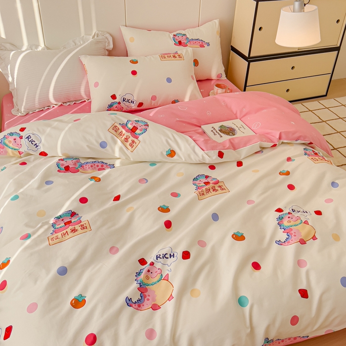 91家纺网 家纺一手货源 找家纺 感遇家纺 2024春夏新品全棉卡通印花四件套-第二批 发财龙