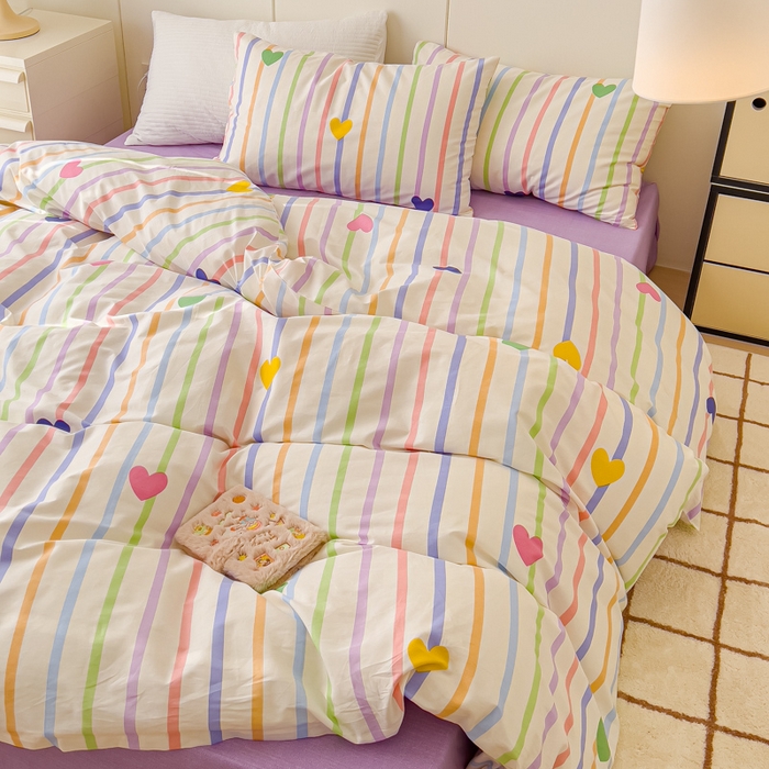 91家纺网 家纺一手货源 找家纺 感遇家纺 2024春夏新品全棉卡通印花四件套-第二批 彩色爱心