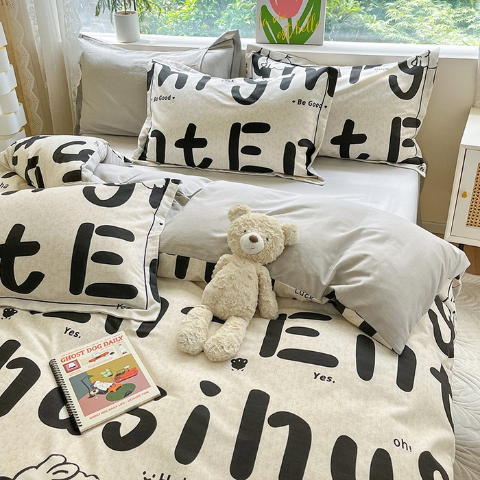 91家纺网 家纺一手货源 找家纺 宜家坊 2024新款ins小清新磨毛印花四件套 趣味字母