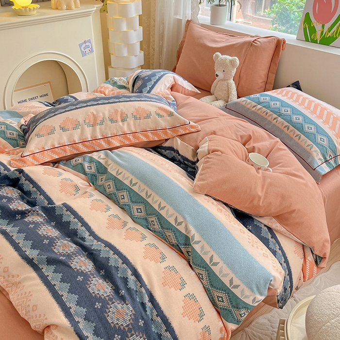 91家纺网 家纺一手货源 找家纺 宜家坊 2024新款ins小清新磨毛印花四件套 国际米兰