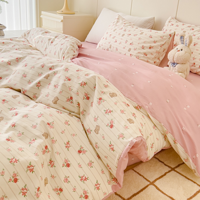 91家纺网 家纺一手货源 找家纺 感遇家纺 2024春夏新品全棉卡通印花四件套-第二批 花花兔